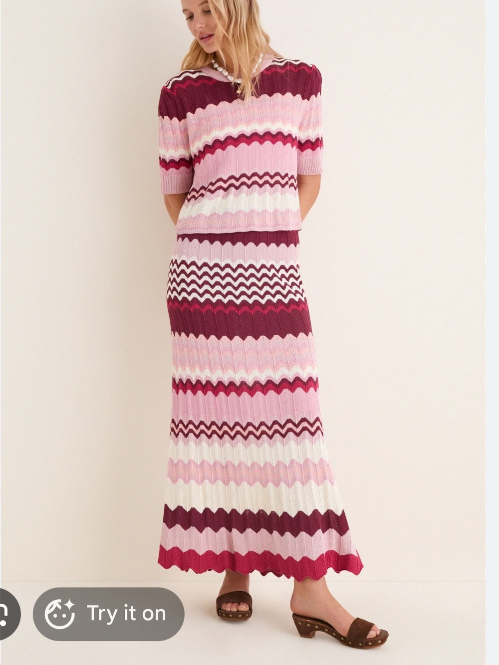 Tuckernuck Pink and Burgundy Wave-Stripe Maxi Skirt and Top Set